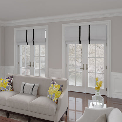 Roman Shades with Trim for Doors Windows/ Kitchen, off white Roman Shades Middle Striped Borders, Custom Roman Window Shades Hardware Included