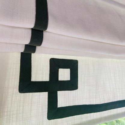 Flat White Roman Shades for Windows Roman Shade with Chain Mechanism, Geometric Greek Key Border Design, Custom Roman Blinds