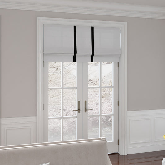 Roman Shades with Trim for Doors Windows/ Kitchen, off white Roman Shades Middle Striped Borders, Custom Roman Window Shades Hardware Included