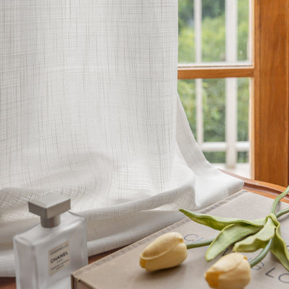 A pair of off-white Linen Blend Sheer Panels Voile Window Panels Drapes , Curtains for living room farmhouse, Custom Curtains